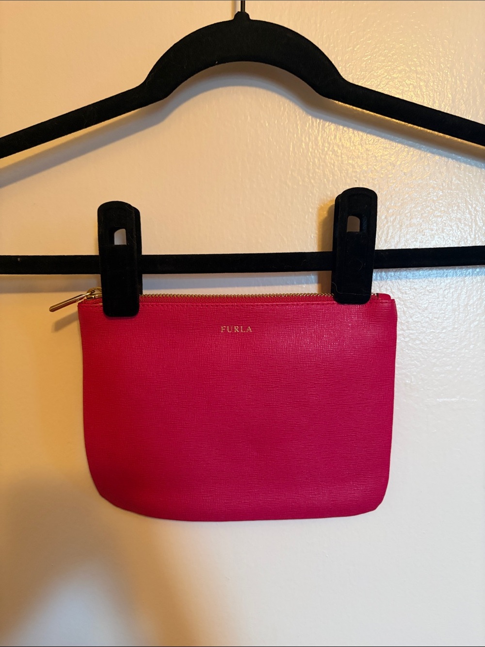 Furla Hot Pink Saffiano Leather Wristlet Pouch